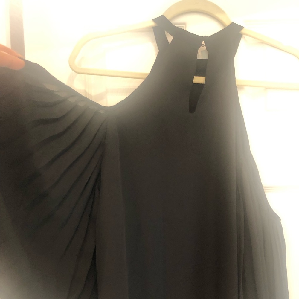 Halter top, flared sleeve black blouse